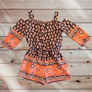 My Micheele Coral Orange Navy Blue White Bohemian Jumpsuit Romper